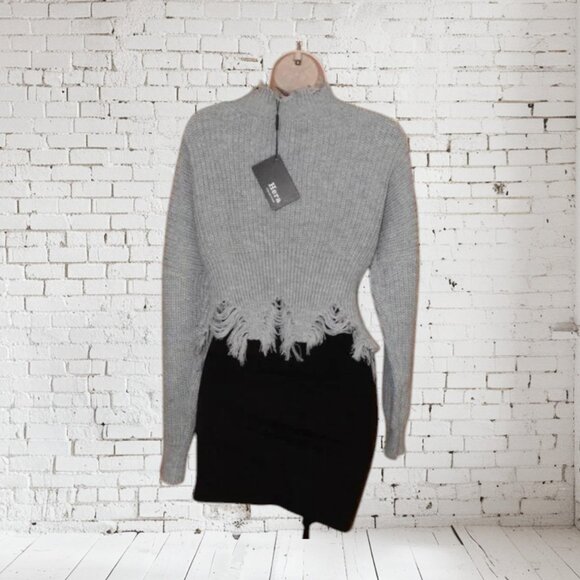 NWT Hera Cropped Distressed Crop Sweater Gray - Picture 3 of 4